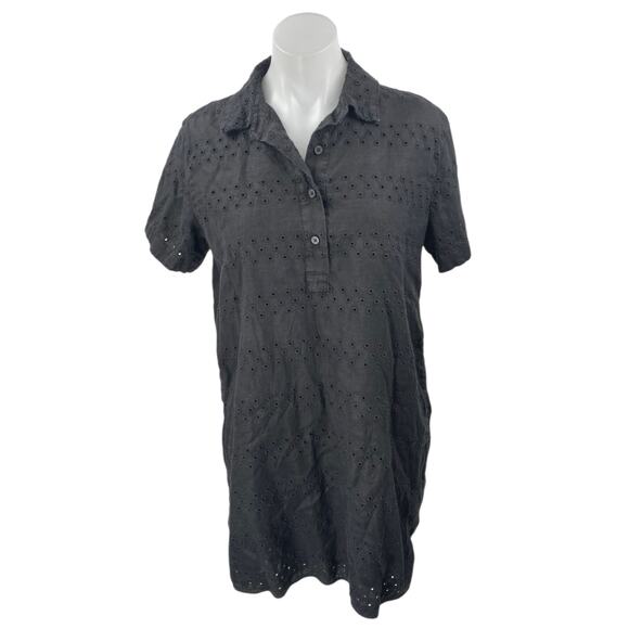 Everlane 100% Linen Black Embroidered Eyelet Short Sleeve Button Shirt Dress S - Picture 1 of 4